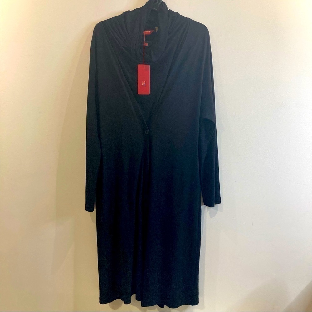 SISSIME Sz XL Unique Cowl Neck Faux Overcoat Jersey Knit Lagenlook  Dress